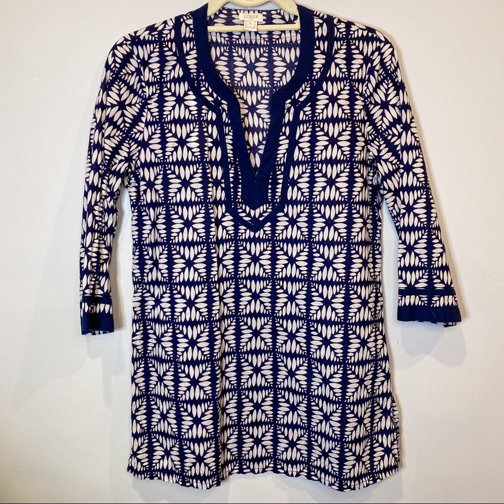 J.Crew navy and white printed tunic